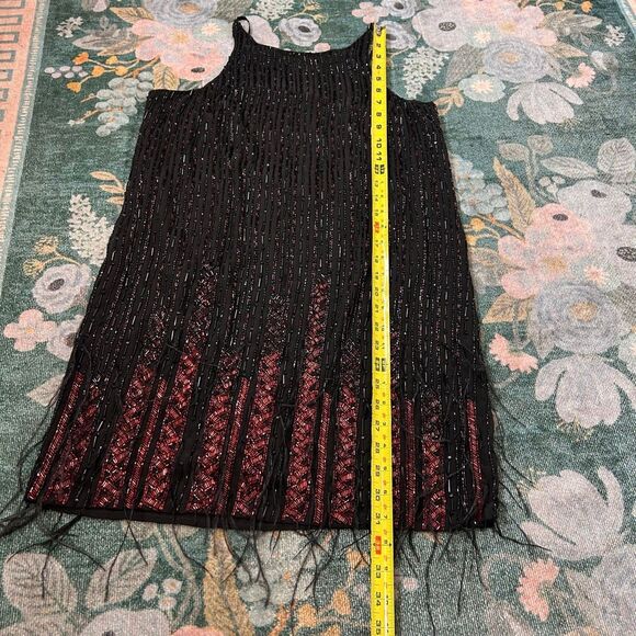 Parker Monaco Mini Dress Womens Medium Black Beaded Feather Sleeveless Cocktail - Picture 15 of 16
